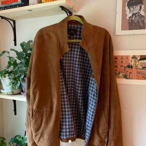 High quality genuine leather zip up jacket - Suede Coat Brown Men's Plaid Lining